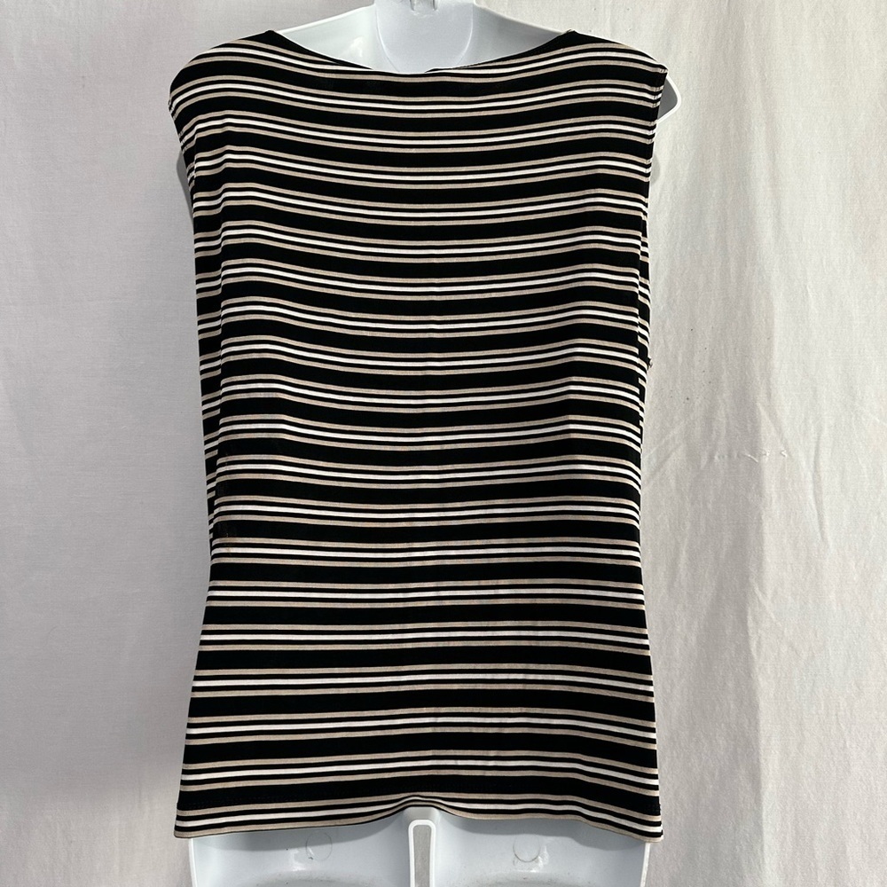 Laura Ashley Black Tan White Striped Sleeveless Blouse – XL - Picture 2 of 3